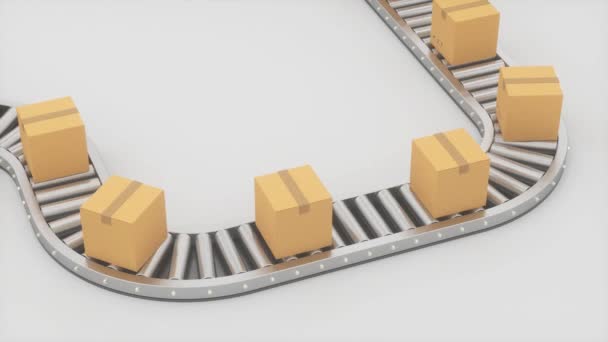 Boxes moving on the conveyor belt, 3d rendering. - Footage, Video