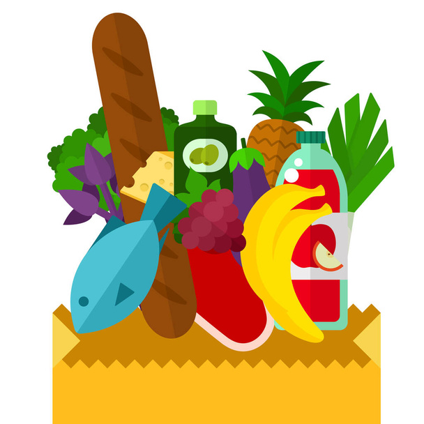 Products jumping out of the bag vector flat isolated - Vector, Image