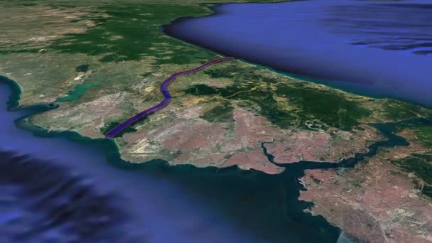 Świetny projekt. Kanał Stambuł jest turecką projekcją sztucznej drogi wodnej na poziomie morza, budowanej przez Turcję po europejskiej stronie Turków, łączącej Morze Czarne z Marmarą. Kanal Stambuł. Mapa morza mapowanie Cieśnina animacji 3d. - Materiał filmowy, wideo