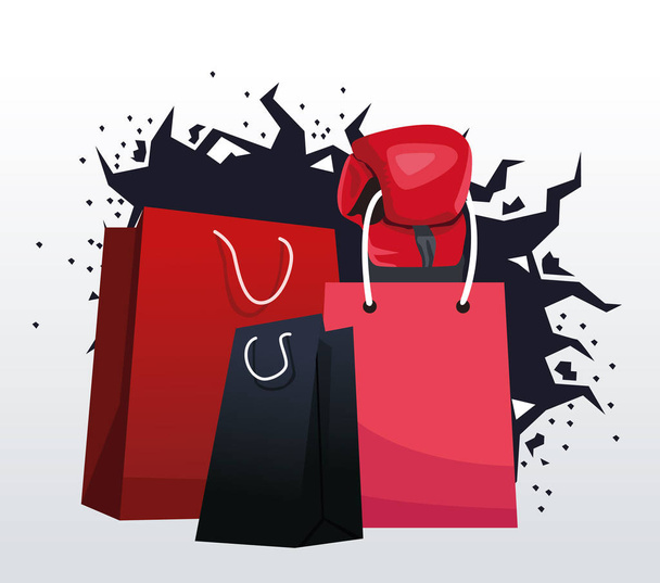 sacs à provisions rouges et noirs, conception de jour de boxe
 - Vecteur, image