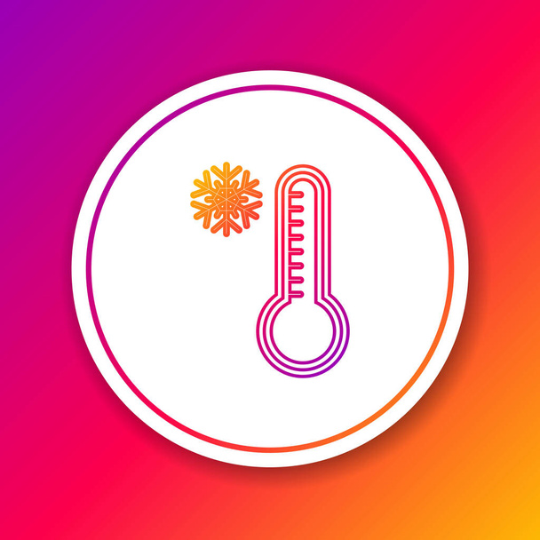 Barevná linka Meteorologický teploměr měření tepla a studené ikony izolované na barevném pozadí. Teploměr ukazuje teplé nebo studené počasí. Kruhový bílý knoflík. Vektorová ilustrace - Vektor, obrázek