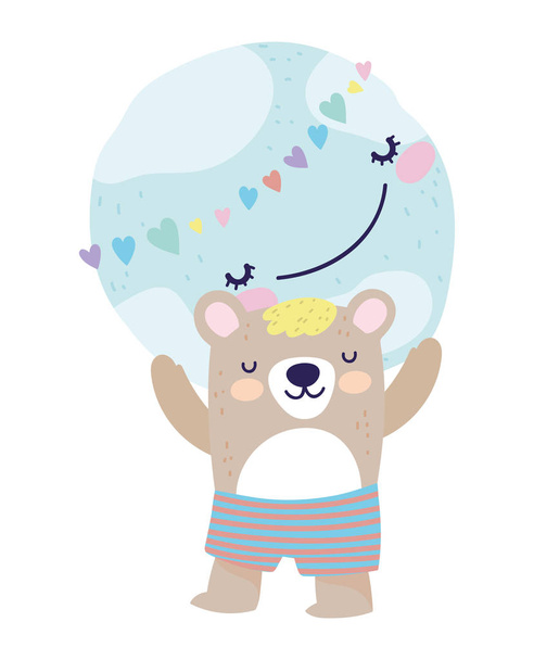 baby shower cute bear with short pants with world hearts cartoon - Vecteur, image