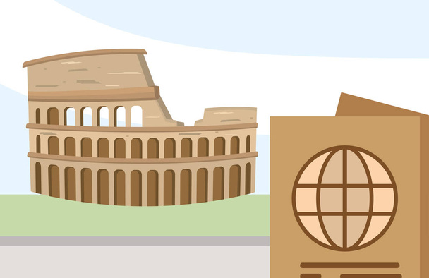 roman coliseum passport tourist vacation travel - Vektor, obrázek