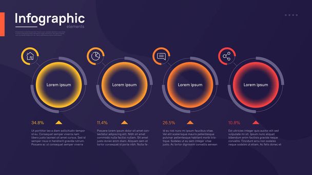 Stylish colorful vector infographic template with circular graphic elements on a deep blue background - Vector, afbeelding