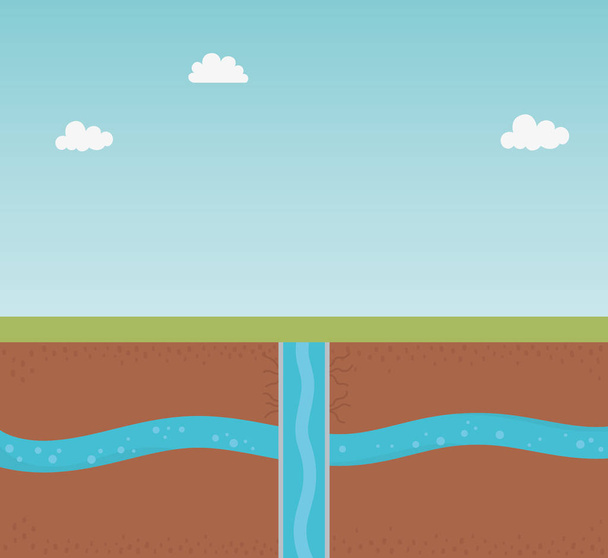 underground water ground section exploration landscape - Vetor, Imagem