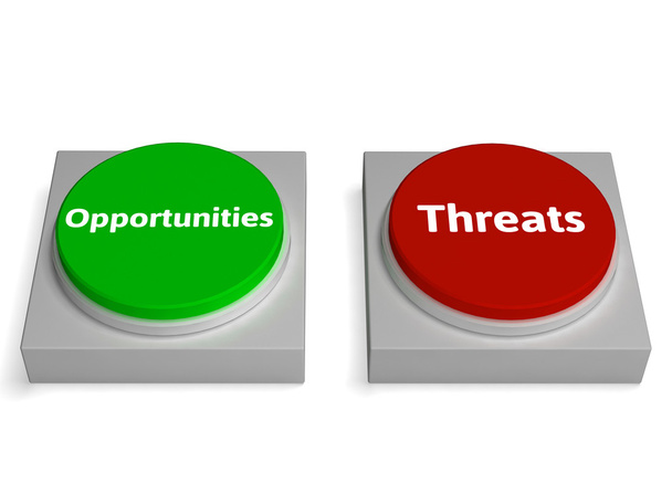 hrozby příležitosti tlačítko ukazuje výzkum analýza rizik - Fotografie, Obrázek