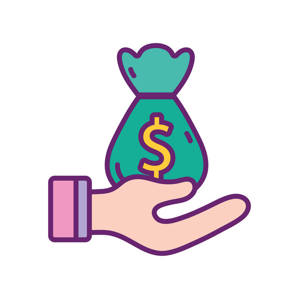 hand with bag money strategy digital marketing - Vektor, kép