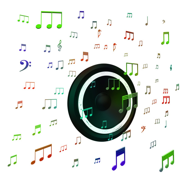 Altavoz y notas musicales muestra acústica musical o sistema de sonido
 - Foto, imagen