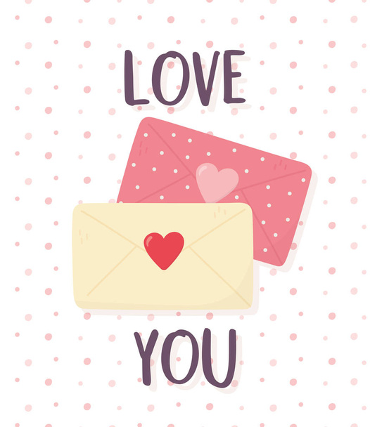 happy valentines day, romantic envelope mails message - Διάνυσμα, εικόνα
