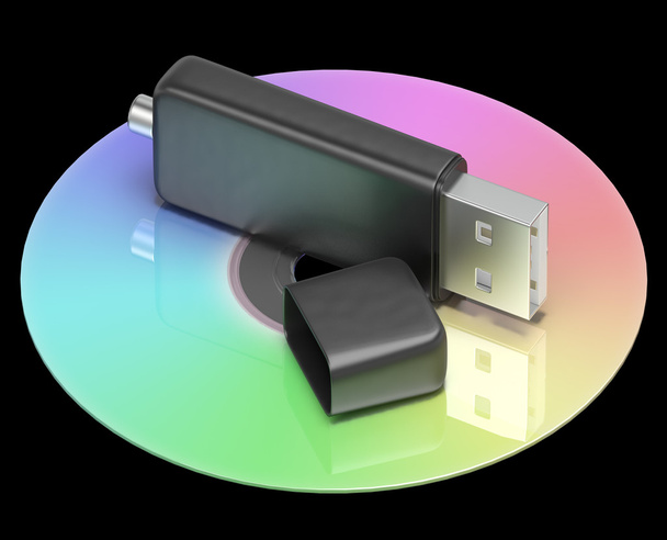 μνήμης USB και dvd δείχνει φορητά μέσα αποθήκευσης - Φωτογραφία, εικόνα