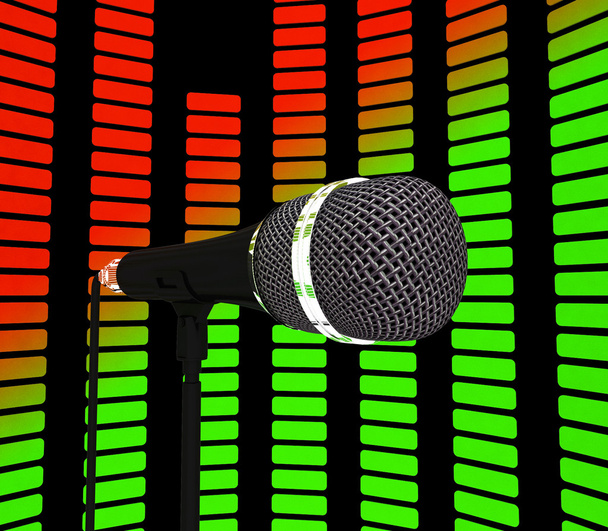 Graphic Equalizer And Microphone Shows Pop Music Soundtrack Or C - Photo, Image