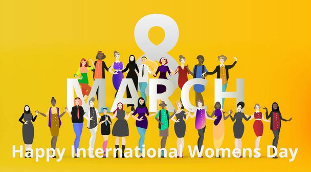 Muotokuva modernin yhteiskunnan naisten, 8 marssi kansainvälisten naisten
 - Vektori, kuva