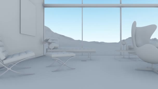Quarto interior branco com mobiliário
 - Filmagem, Vídeo