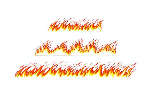 Φλόγα κινουμένων σχεδίων συνοριακά στοιχεία, πορτοκαλί όρια καψίματος, φλεγόμενη γραμμή. Η φωτιά συνορεύει με το λευκό. Απομονωμένες διανυσματικές εικόνες. - Διάνυσμα, εικόνα