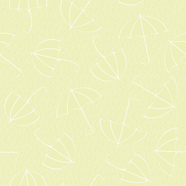 Vektor fehér vonal Art esernyők sárga háttér zökkenőmentes ismétlődő minta. Háttér textíliák, kártyák, gyártás, háttérképek, nyomtatás, ajándék csomagolás és scrapbooking. - Vektor, kép