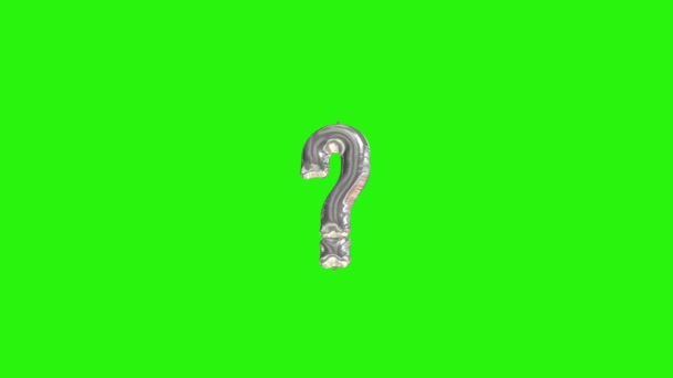 silberne Symbolfrage. silberne Folie Helium-Ballon-Symbol schwebt auf grünem Bildschirm - Filmmaterial, Video