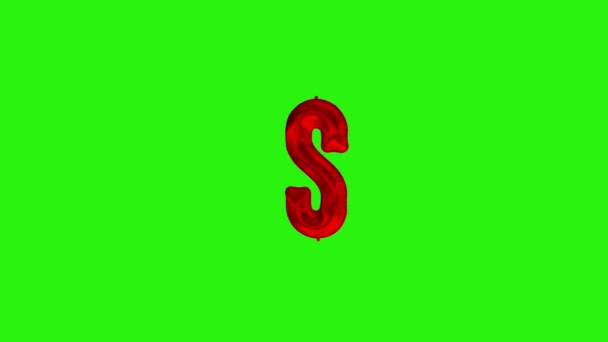 Rode letter S. Rode folie helium ballon alfabet drijvend op groen scherm - Video