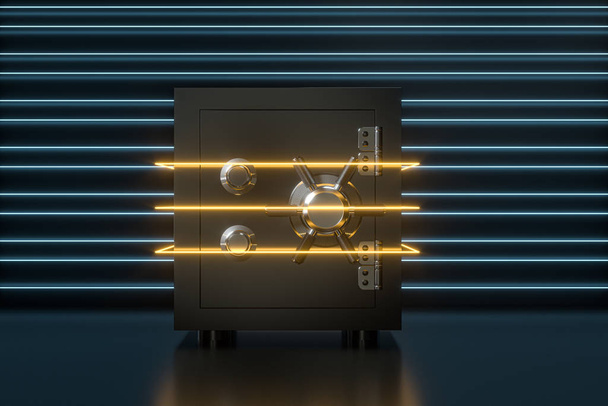 Caja fuerte mecánica, con números digitales dentro, renderizado 3d
. - Foto, Imagen