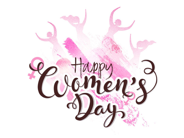 Brown Calligraphy of Happy Women's Day with Hydrosexual Sign and - Vector, imagen