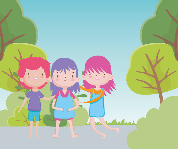 happy childrens day group little kids cartoon outdoor - Вектор,изображение