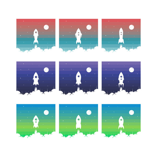 набор векторных иллюстраций летающих ракет
 - Вектор,изображение