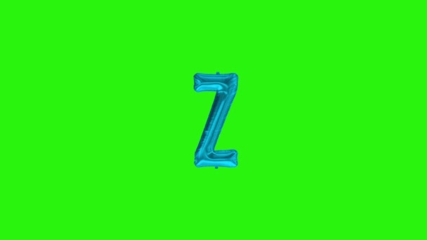 Kék betűs Z. Kék fólia hélium ballon ábécé lebeg a zöld képernyőn - Felvétel, videó