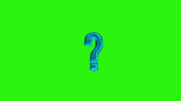 Blauw symbool Vraag. Blauwe folie helium ballon symbool drijvend op groen scherm - Video