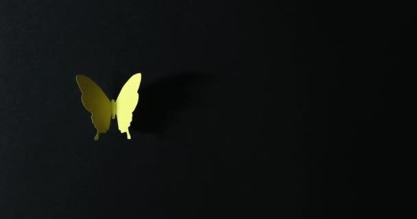 Stop beweging van papieren vlinders op een donkere achtergrond. - Video