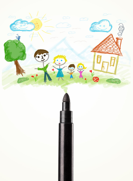Huopa kynä lähikuva piirustus perheen
 - Valokuva, kuva