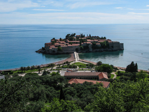beautiful panoramic view from a high point at the island Sveti Stefan, Montenegro - Photo, Image