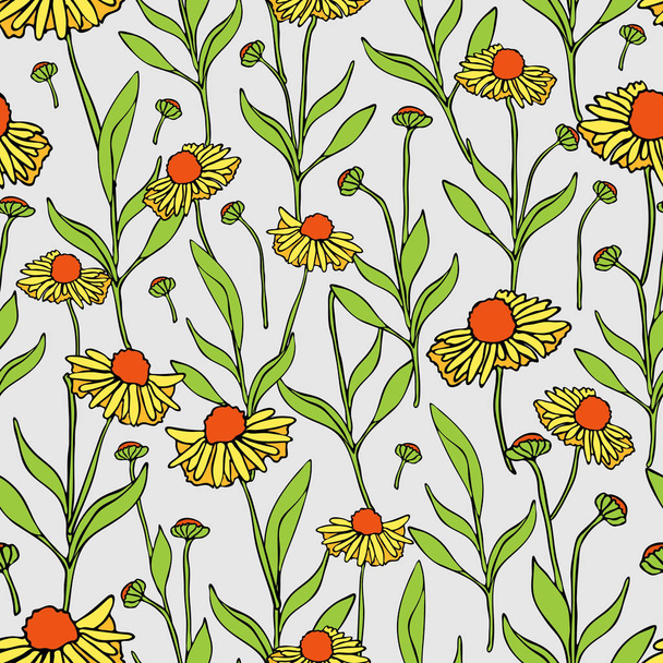 Yellow busy flower pattern - Vecteur, image