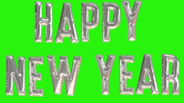 Šťastný Nový rok. Stříbrné fólie balónky Šťastný Nový rok na zelené obrazovce - Záběry, video