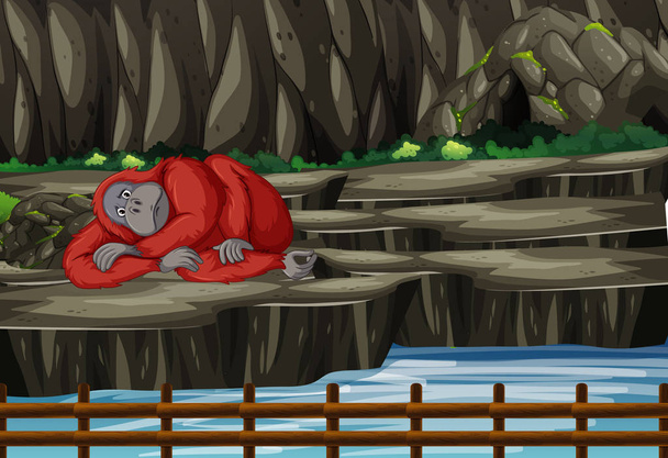 Szene mit schlafendem Gorilla im Zoo - Vektor, Bild