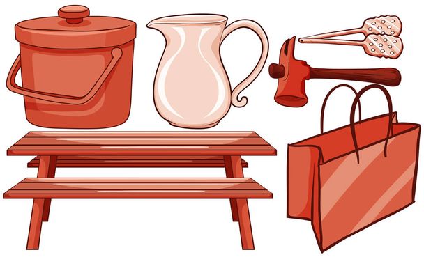 Ізольований набір предметів домашнього в червоному
 - Вектор, зображення