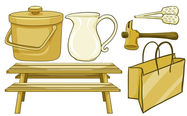 Isolated set of household items in yellow - Vektor, kép