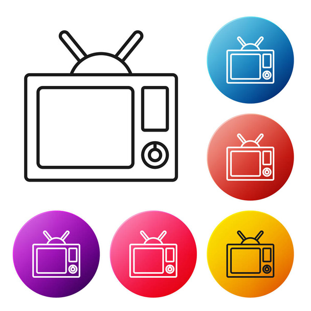 Fekete vonal Tv ikon elszigetelt fehér háttérrel. Televíziós jel. Állítsa ikonok színes kör gombok. Vektorillusztráció - Vektor, kép