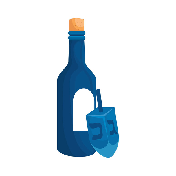 dreidel gioco con bottiglia di vino isolato icona
 - Vettoriali, immagini