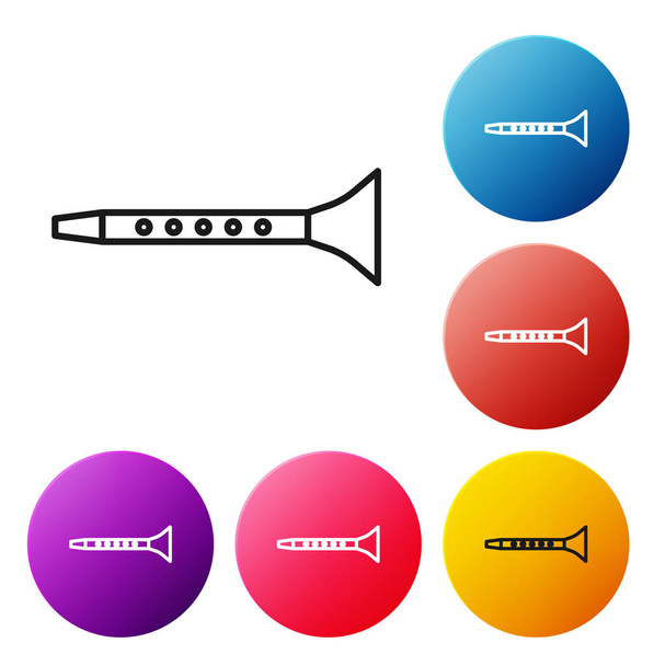 Icono de Clarinete de línea negra aislado sobre fondo blanco. Instrumento musical. Establecer iconos botones círculo de colores. Ilustración vectorial
 - Vector, imagen