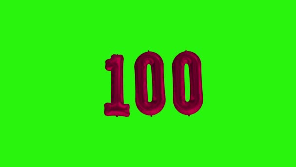 Liczba 100 sto lat świętowania czerwony balon foliowy pływający zielony ekran - Materiał filmowy, wideo