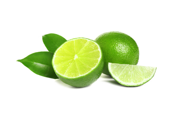 Fresh ripe green limes isolated on white - Фото, зображення
