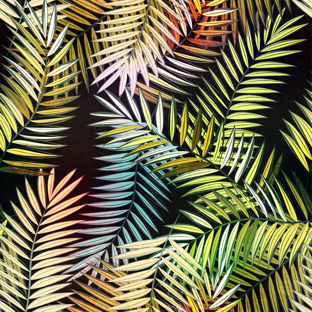 Abstract seamless tropical pattern with beautiful leaves and plants. Jungle print. Floral background. Seamless pattern with colorful leaves and plants. - Διάνυσμα, εικόνα