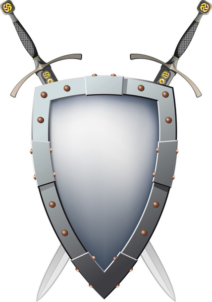 Two crossed swords that are behind the shield - Vector, Image