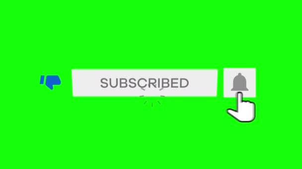 Mausklick auf Abonnement-Taste und Glockenbenachrichtigung mit grünem Hintergrund - Filmmaterial, Video