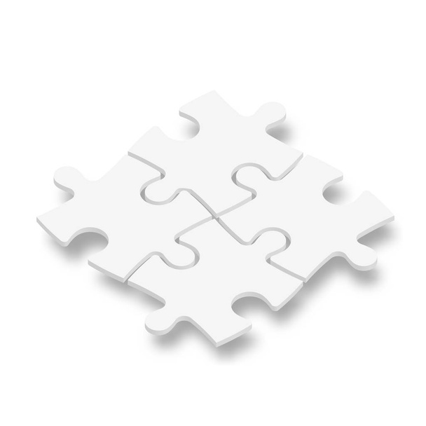 白い3Dジグソーパズルのピース。チーム協力、チームワーク、またはソリューションビジネスのテーマ。影を落としたベクトルイラスト - ベクター画像