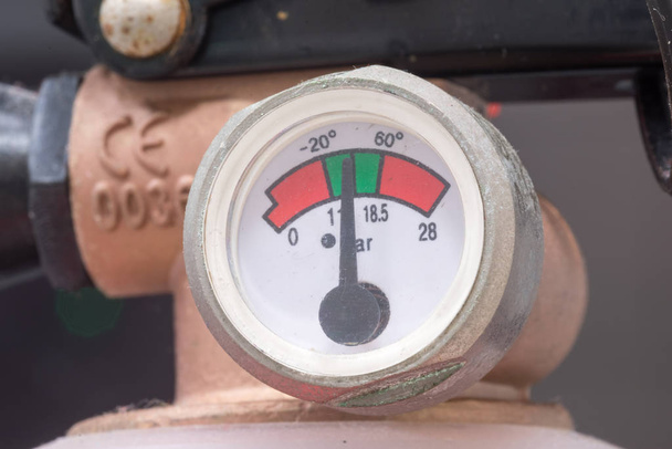 Close-up of pressure gauge on fire extinguisher. - Photo, Image