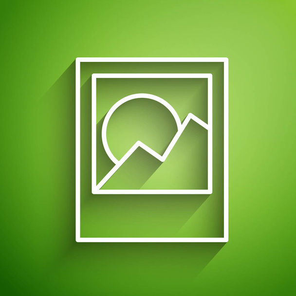 Línea blanca Icono de marcos de fotos aislado sobre fondo verde. Ilustración vectorial
 - Vector, Imagen