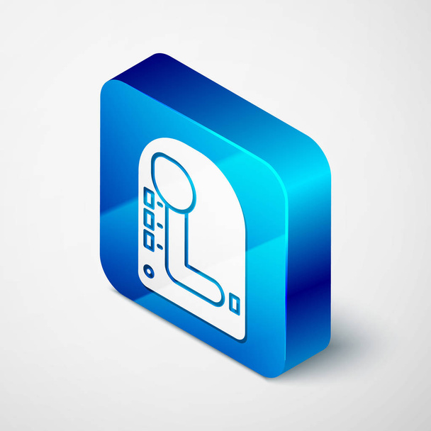Isometric Gear shifter icon isolated on white background. Transmission icon. Blue square button. Vector Illustration - Vector, Image