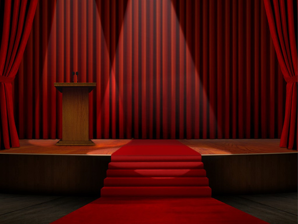 εξέδρα και κόκκινο χαλί στη σκηνή - Φωτογραφία, εικόνα