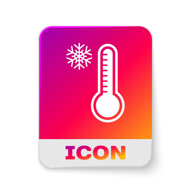 Biały termometr meteorologiczny mierzący ciepło i zimną ikonę izolowaną na białym tle. Urządzenia termometryczne pokazujące gorącą lub zimną pogodę. Prostokątny przycisk koloru. Ilustracja wektora - Wektor, obraz