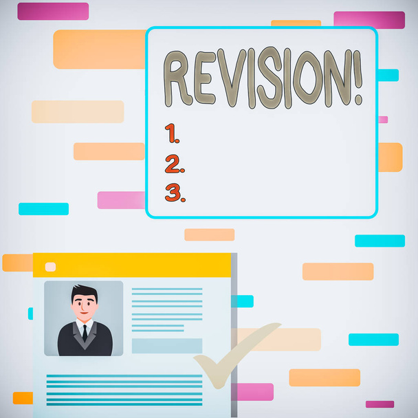 Writing note showing Revision. Business photo showcasing action of revising over someone like auditing or accounting Curriculum Vitae Resume of Candidate Marked by Color Mark. - Photo, Image